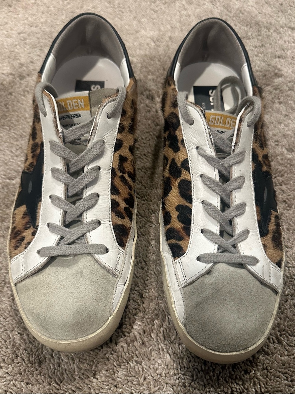 Golden Goose Leopard Print Leather & Suede Lace-Up Sneakers - Brown/White/Gray